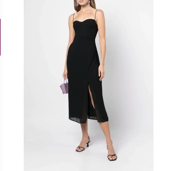 NWOT REFORMATION Kourtney Black Faux Wrap Midi Dress - Picture 4 of 12
